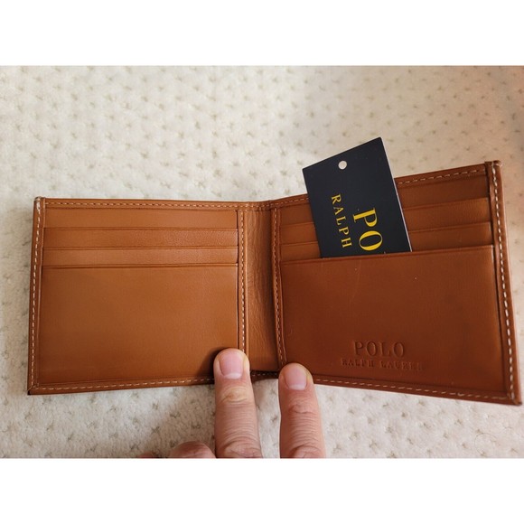 NWT POLO RALPH LAUREN BURNISHED LEATHER BIFOLD WALLET BROWN, GIFT BOX - Picture 3 of 4